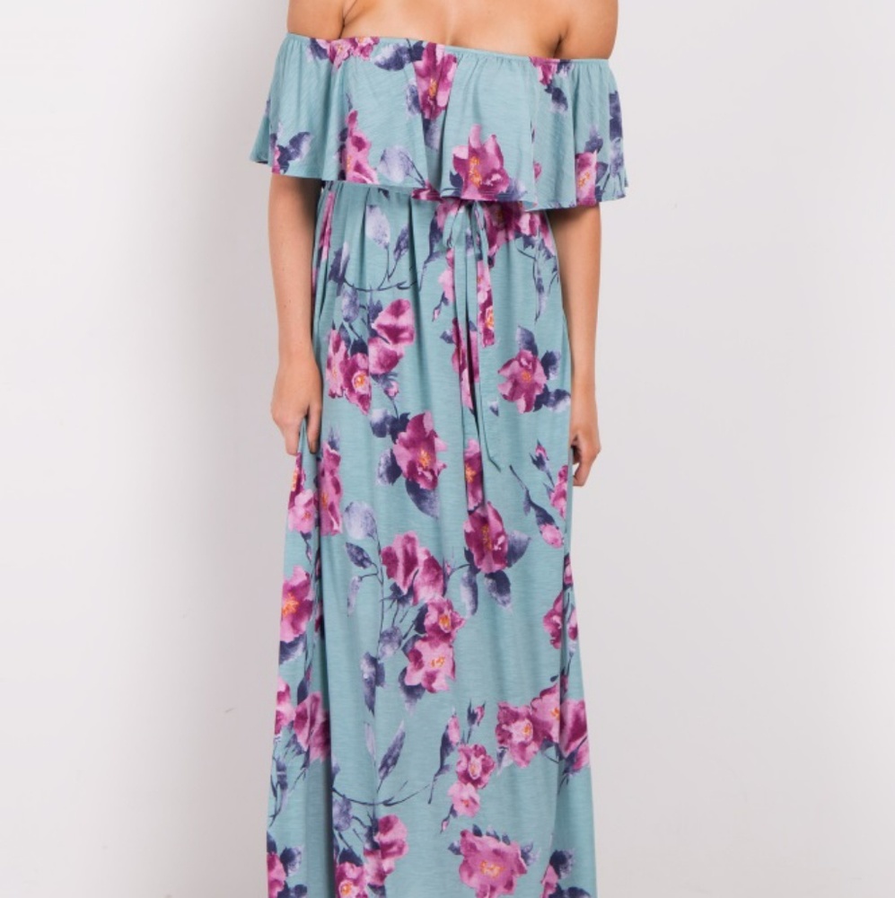 PinkBlush Off Shoulder Sash Tie Maxi Dress